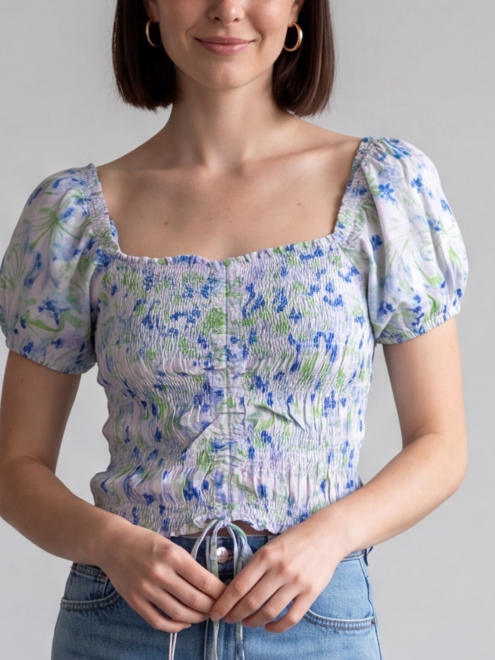 Olivaceious Smocked puff sleeve milk maid crop Blouse romantic Coquette girl